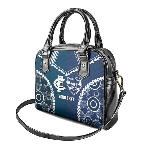 Custom Football Cats and Blues Shoulder Handbag 2026 Together Aboriginal Polynesian Pattern