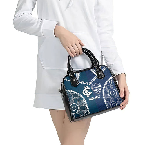Custom Football Cats and Blues Shoulder Handbag 2026 Together Aboriginal Polynesian Pattern