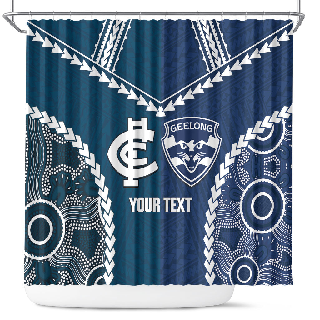 Custom Football Cats and Blues Shower Curtain 2026 Together Aboriginal Polynesian Pattern