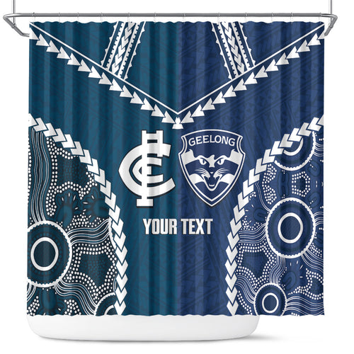 Custom Football Cats and Blues Shower Curtain 2026 Together Aboriginal Polynesian Pattern