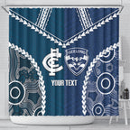 Custom Football Cats and Blues Shower Curtain 2026 Together Aboriginal Polynesian Pattern