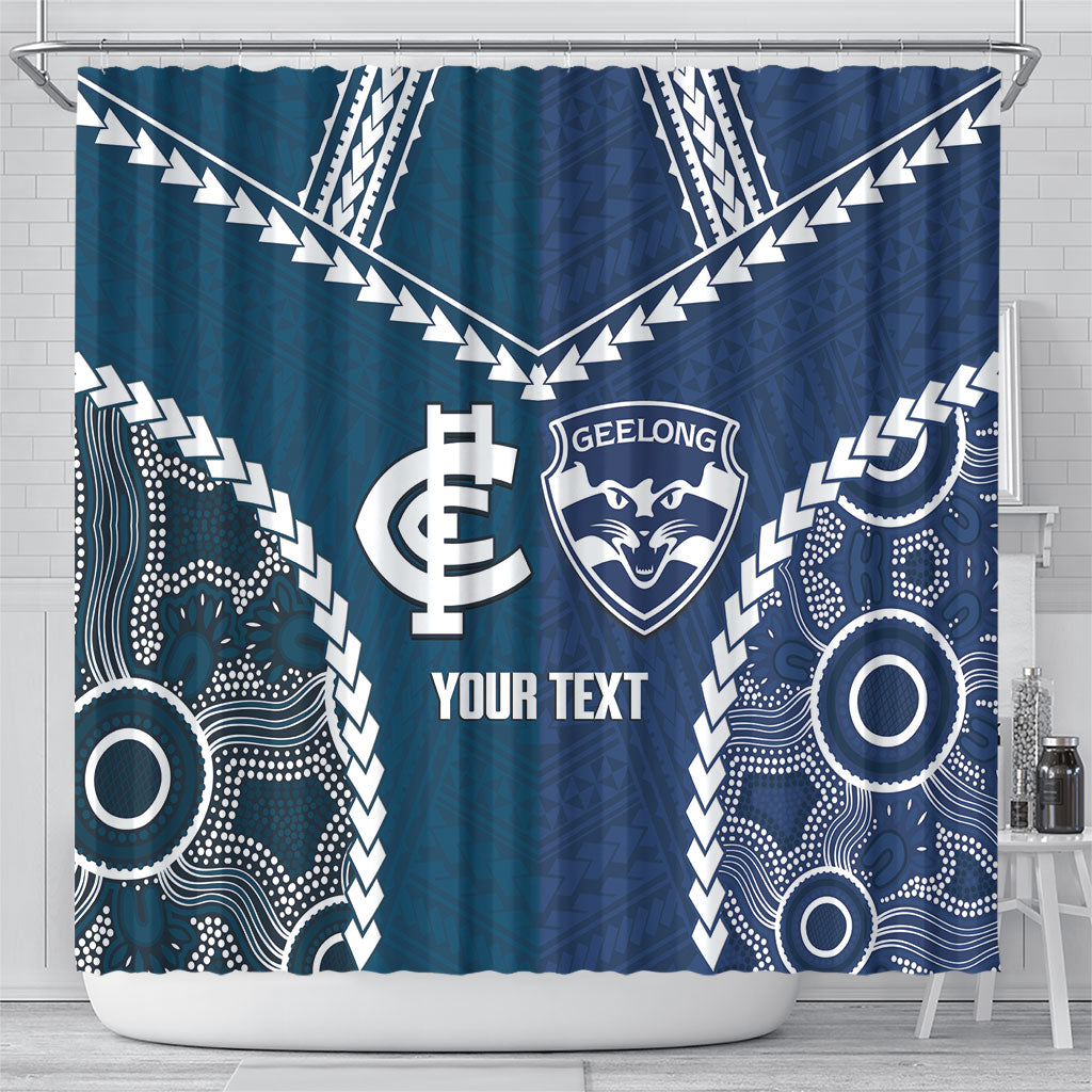 Custom Football Cats and Blues Shower Curtain 2026 Together Aboriginal Polynesian Pattern
