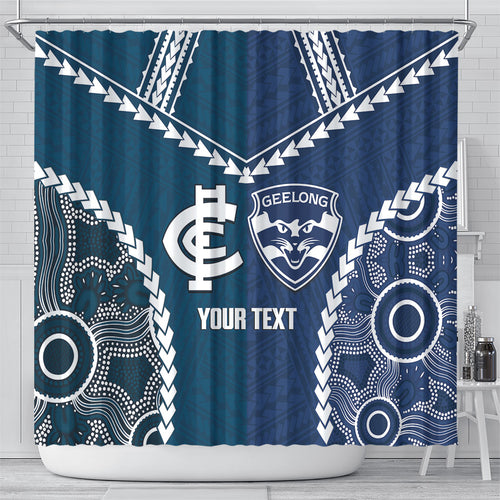 Custom Football Cats and Blues Shower Curtain 2026 Together Aboriginal Polynesian Pattern