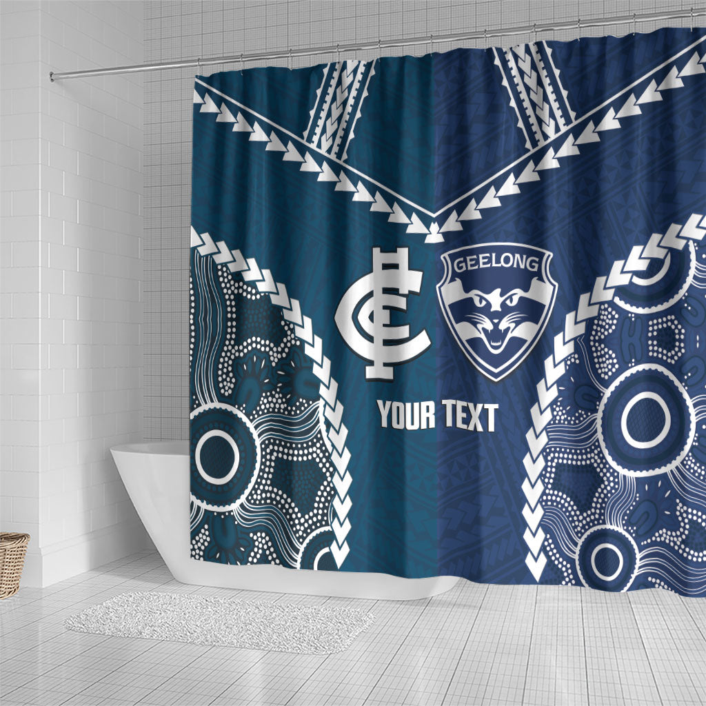 Custom Football Cats and Blues Shower Curtain 2026 Together Aboriginal Polynesian Pattern