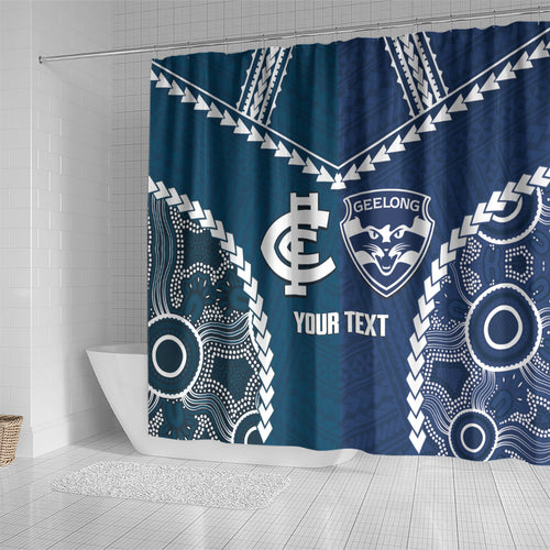 Custom Football Cats and Blues Shower Curtain 2026 Together Aboriginal Polynesian Pattern