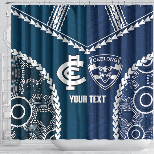 Custom Football Cats and Blues Shower Curtain 2026 Together Aboriginal Polynesian Pattern