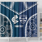 Custom Football Cats and Blues Shower Curtain 2026 Together Aboriginal Polynesian Pattern