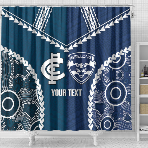 Custom Football Cats and Blues Shower Curtain 2026 Together Aboriginal Polynesian Pattern