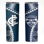 Custom Football Cats and Blues Skinny Tumbler 2026 Together Aboriginal Polynesian Pattern