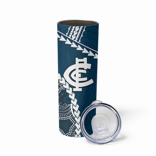 Custom Football Cats and Blues Skinny Tumbler 2026 Together Aboriginal Polynesian Pattern