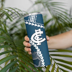 Custom Football Cats and Blues Skinny Tumbler 2026 Together Aboriginal Polynesian Pattern