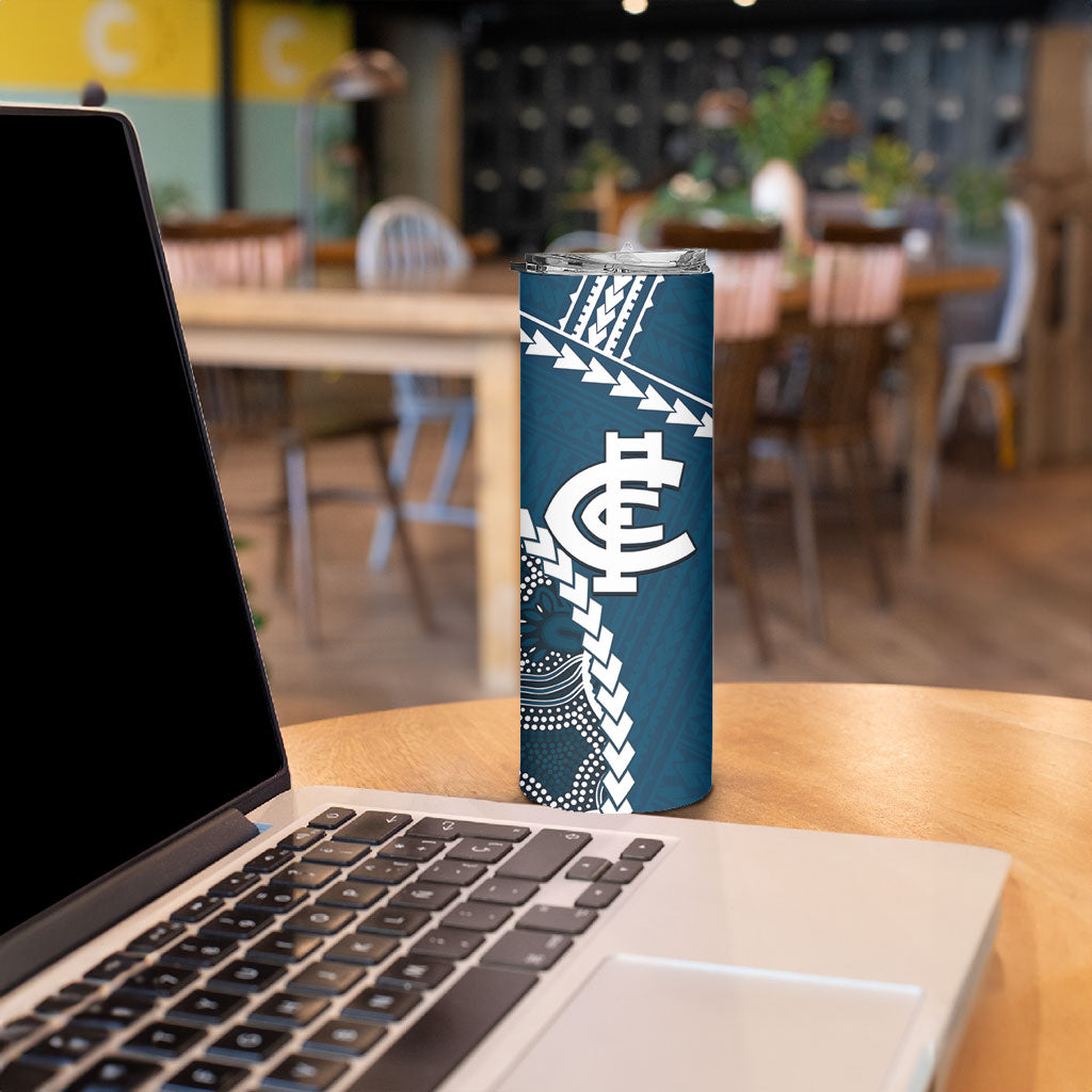 Custom Football Cats and Blues Skinny Tumbler 2026 Together Aboriginal Polynesian Pattern