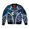 Custom Football Cats and Blues Sleeve Zip Bomber Jacket 2026 Together Aboriginal Polynesian Pattern