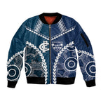 Custom Football Cats and Blues Sleeve Zip Bomber Jacket 2026 Together Aboriginal Polynesian Pattern