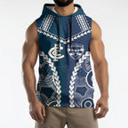 Custom Football Cats and Blues Sleeveless Hoodie 2026 Together Aboriginal Polynesian Pattern