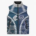 Custom Football Cats and Blues Sleeveless Puffer Jacket 2026 Together Aboriginal Polynesian Pattern