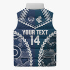 Custom Football Cats and Blues Sleeveless Puffer Jacket 2026 Together Aboriginal Polynesian Pattern
