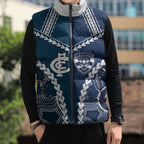 Custom Football Cats and Blues Sleeveless Puffer Jacket 2026 Together Aboriginal Polynesian Pattern