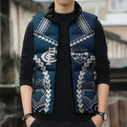 Custom Football Cats and Blues Sleeveless Puffer Jacket 2026 Together Aboriginal Polynesian Pattern