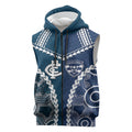 Custom Football Cats and Blues Sleeveless Zip Hoodie 2026 Together Aboriginal Polynesian Pattern