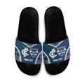 Custom Football Cats and Blues Slide Sandals 2026 Together Aboriginal Polynesian Pattern