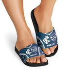 Custom Football Cats and Blues Slide Sandals 2026 Together Aboriginal Polynesian Pattern