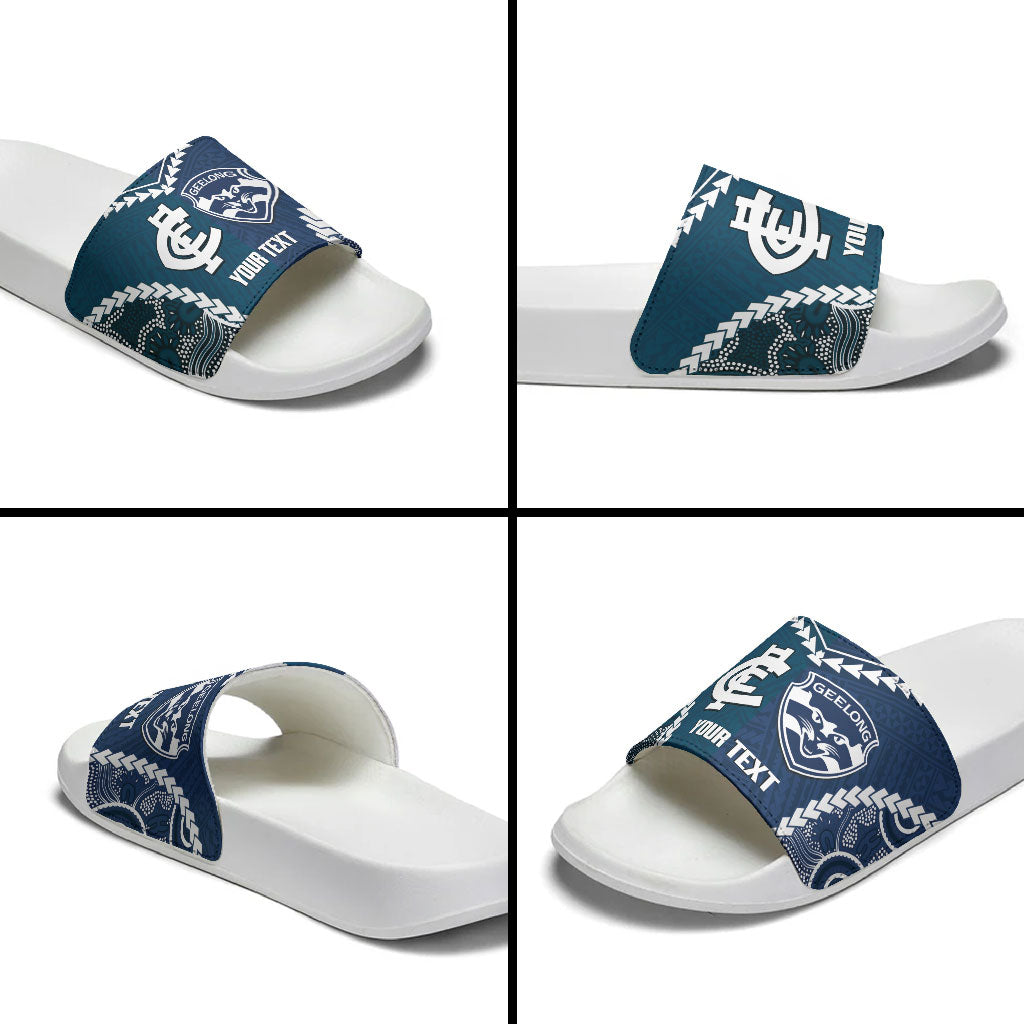 Custom Football Cats and Blues Slide Sandals 2026 Together Aboriginal Polynesian Pattern