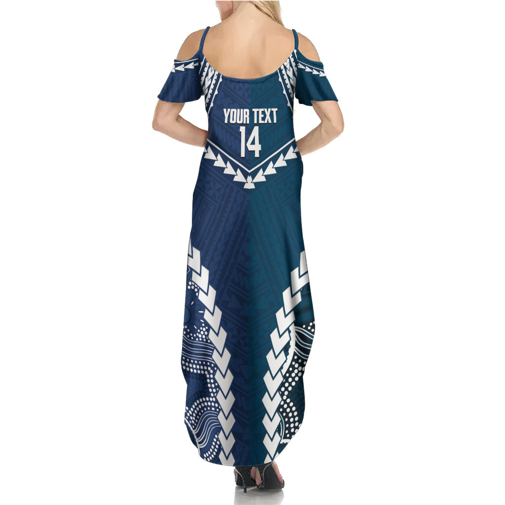Custom Football Cats and Blues Summer Maxi Dress 2026 Together Aboriginal Polynesian Pattern