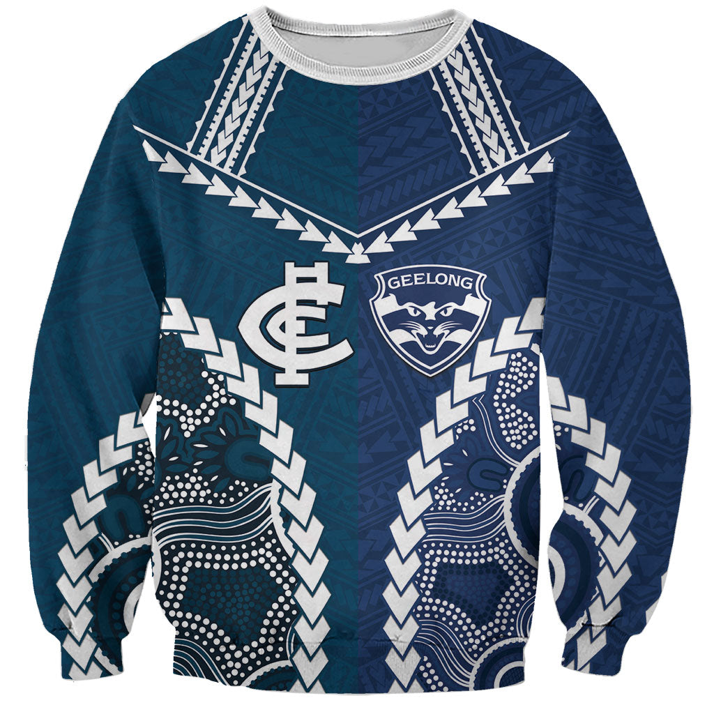Custom Football Cats and Blues Sweatshirt 2026 Together Aboriginal Polynesian Pattern