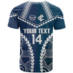 Custom Football Cats and Blues T Shirt 2026 Together Aboriginal Polynesian Pattern
