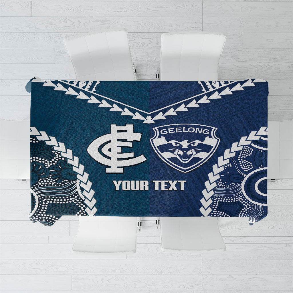 Custom Football Cats and Blues Tablecloth 2026 Together Aboriginal Polynesian Pattern