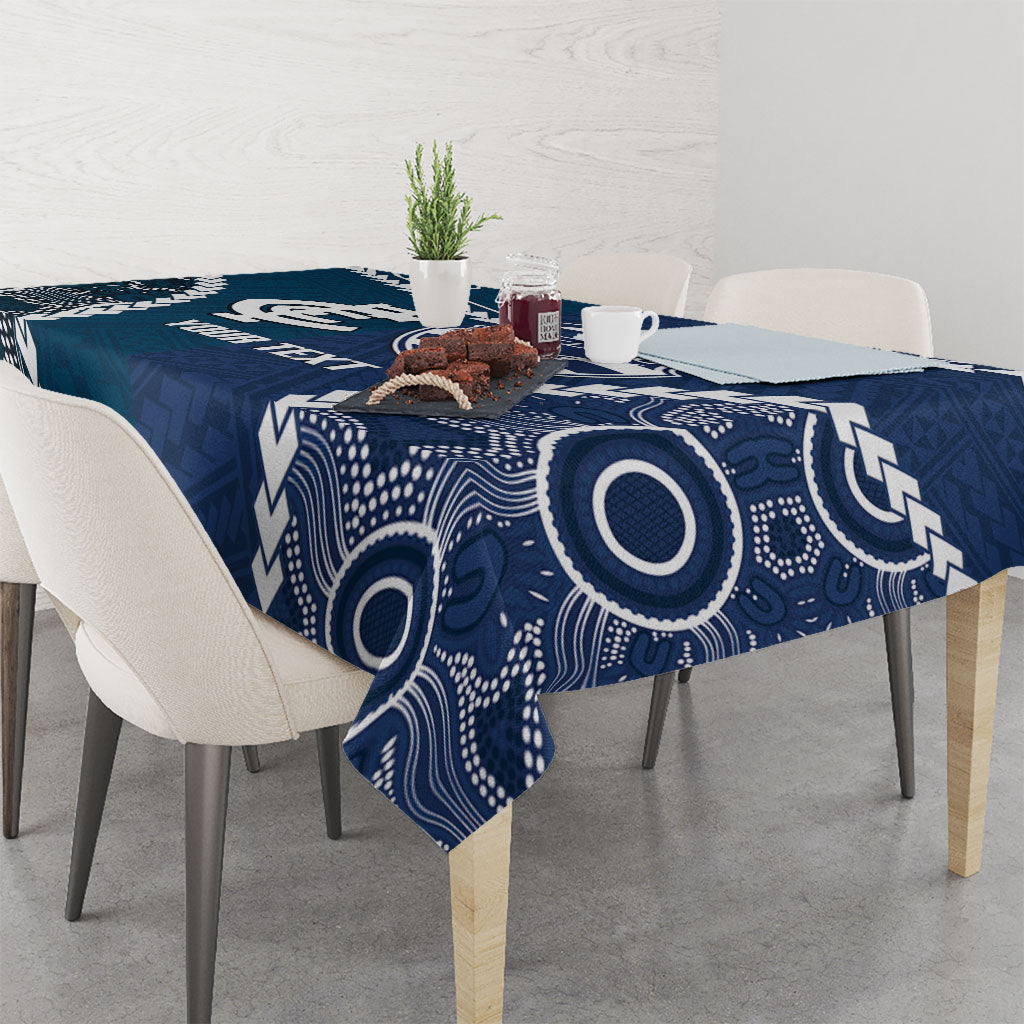 Custom Football Cats and Blues Tablecloth 2026 Together Aboriginal Polynesian Pattern