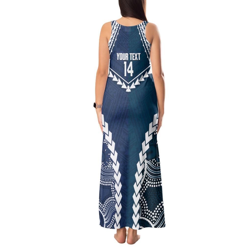 Custom Football Cats and Blues Tank Maxi Dress 2026 Together Aboriginal Polynesian Pattern