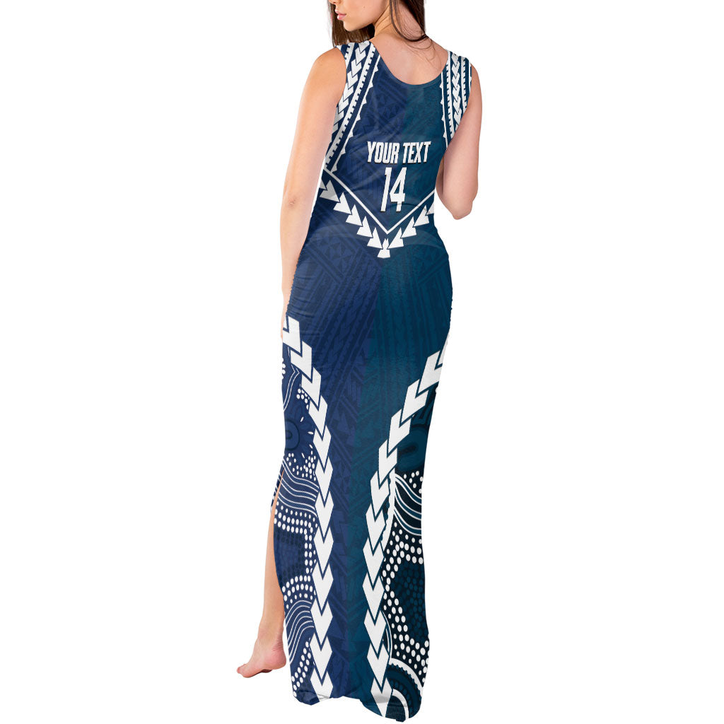 Custom Football Cats and Blues Tank Maxi Dress 2026 Together Aboriginal Polynesian Pattern