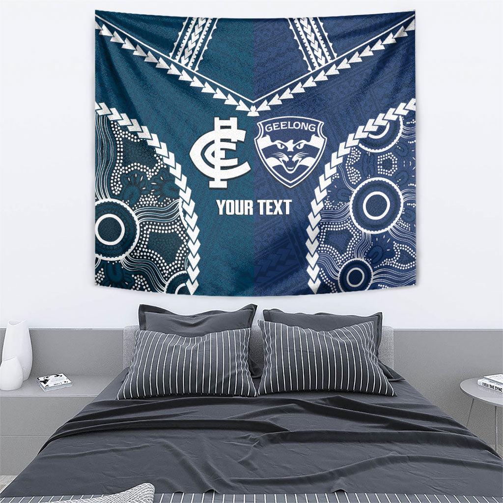 Custom Football Cats and Blues Tapestry 2026 Together Aboriginal Polynesian Pattern