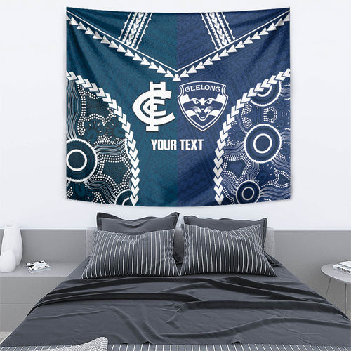 Custom Football Cats and Blues Tapestry 2026 Together Aboriginal Polynesian Pattern
