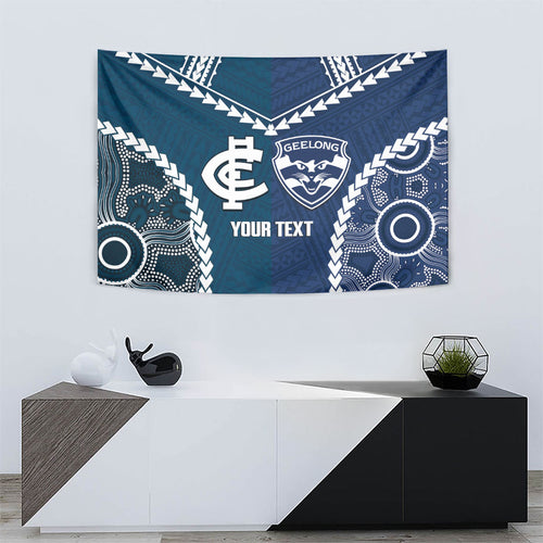 Custom Football Cats and Blues Tapestry 2026 Together Aboriginal Polynesian Pattern