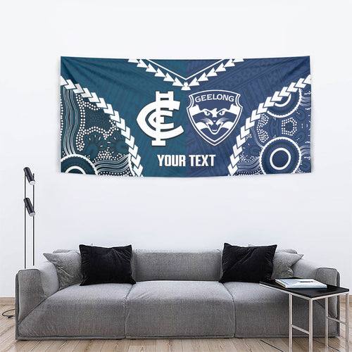 Custom Football Cats and Blues Tapestry 2026 Together Aboriginal Polynesian Pattern