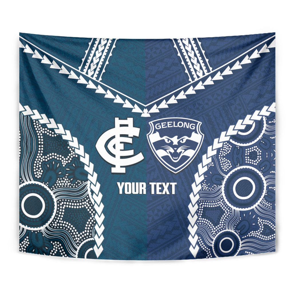 Custom Football Cats and Blues Tapestry 2026 Together Aboriginal Polynesian Pattern