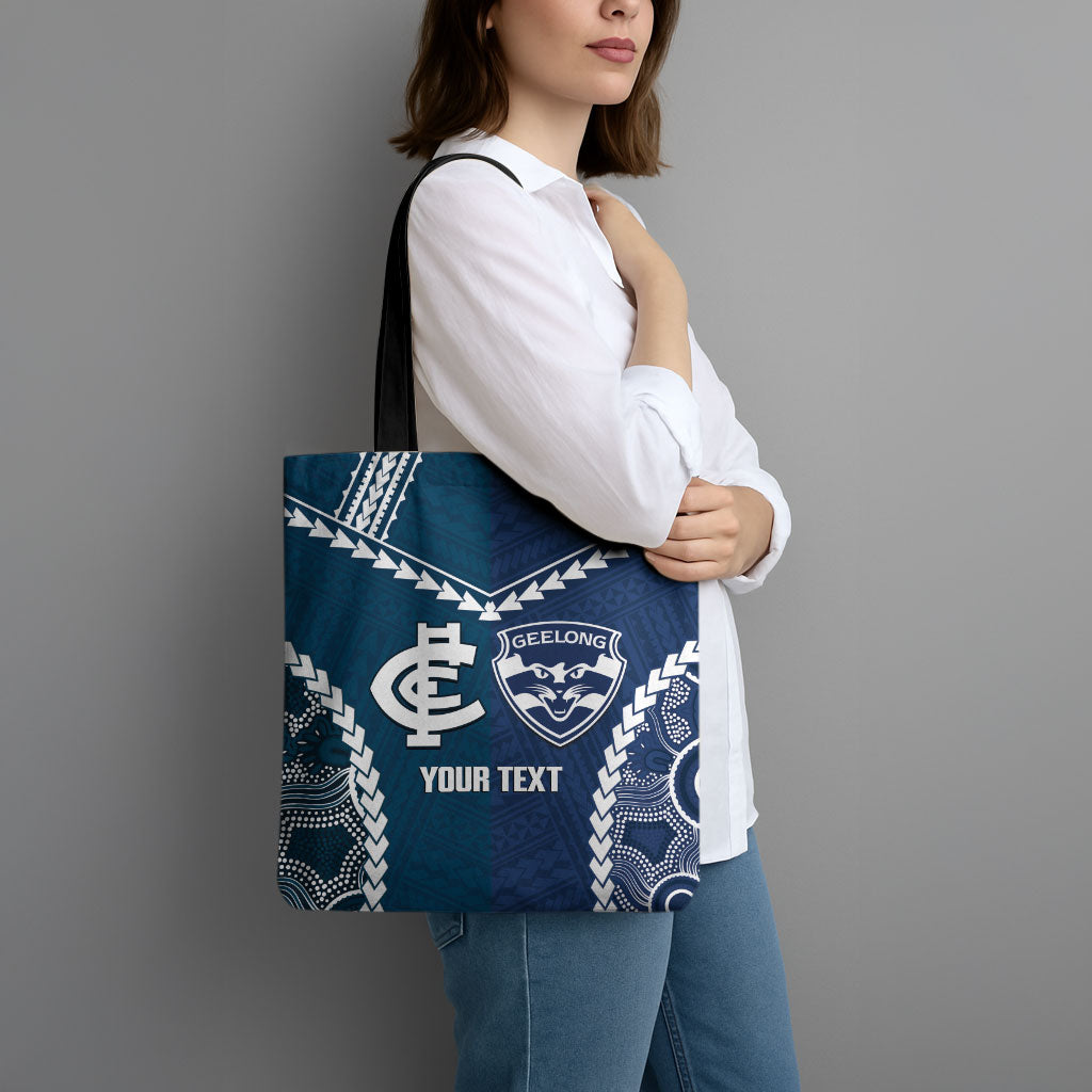 Custom Football Cats and Blues Tote Bag 2026 Together Aboriginal Polynesian Pattern