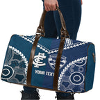 Custom Football Cats and Blues Travel Bag 2026 Together Aboriginal Polynesian Pattern