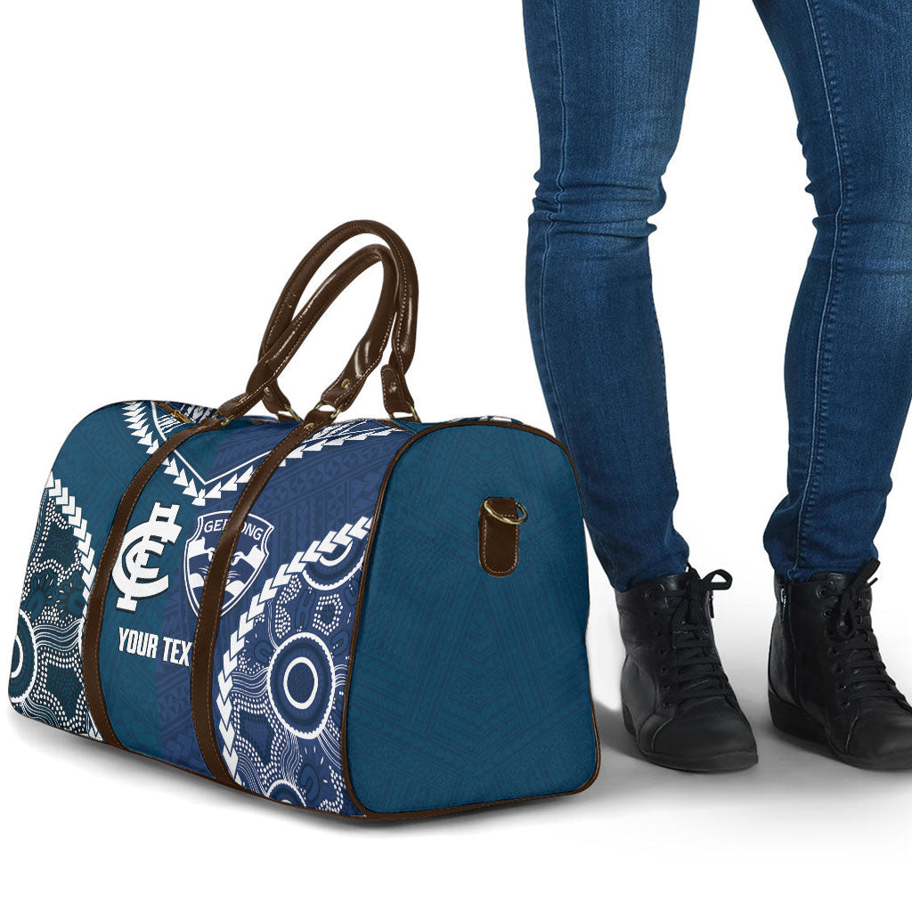 Custom Football Cats and Blues Travel Bag 2026 Together Aboriginal Polynesian Pattern