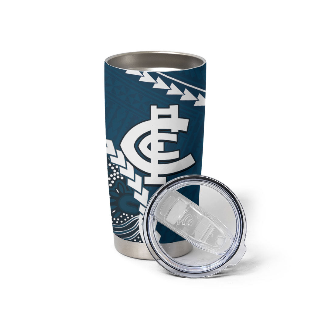 Custom Football Cats and Blues Tumbler Cup 2026 Together Aboriginal Polynesian Pattern