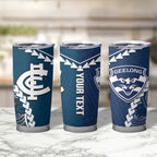 Custom Football Cats and Blues Tumbler Cup 2026 Together Aboriginal Polynesian Pattern