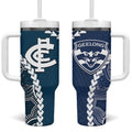 Custom Football Cats and Blues Tumbler With Handle 2026 Together Aboriginal Polynesian Pattern