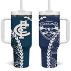 Custom Football Cats and Blues Tumbler With Handle 2026 Together Aboriginal Polynesian Pattern