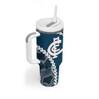 Custom Football Cats and Blues Tumbler With Handle 2026 Together Aboriginal Polynesian Pattern