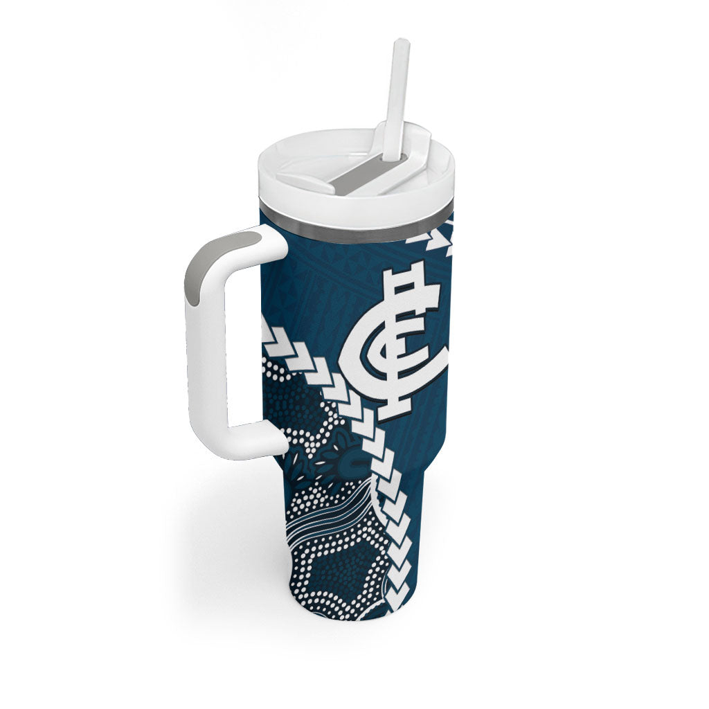 Custom Football Cats and Blues Tumbler With Handle 2026 Together Aboriginal Polynesian Pattern