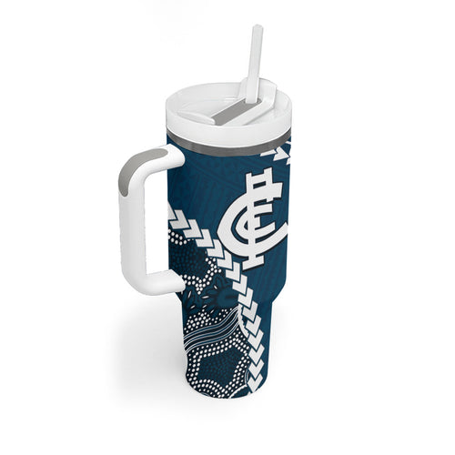 Custom Football Cats and Blues Tumbler With Handle 2026 Together Aboriginal Polynesian Pattern