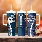 Custom Football Cats and Blues Tumbler With Handle 2026 Together Aboriginal Polynesian Pattern